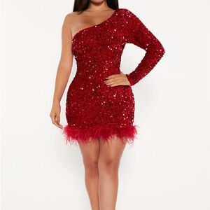 Elegant Red Sequin One-Shoulder Dress - Small